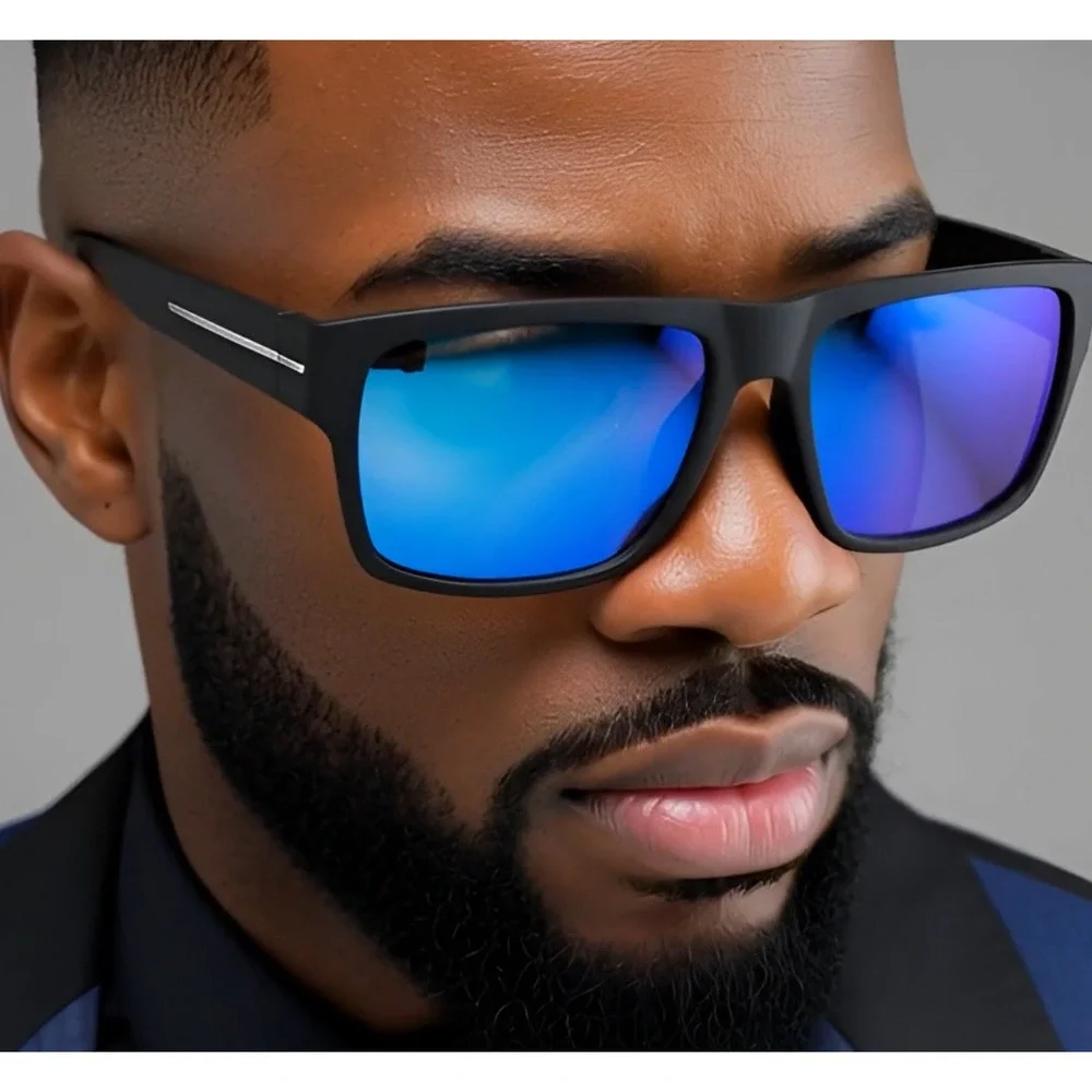 Polarized Sunglasses Men Driving Fishing Square Frame Blue Mirror Lens Gafas New